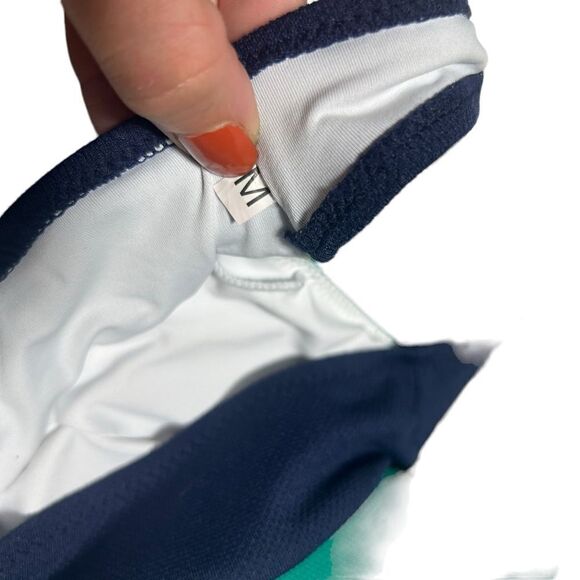 Cupshe Green Bikini Navy Blue Scalloped Trim Padded Triangle Top Size Medium - Picture 11 of 13